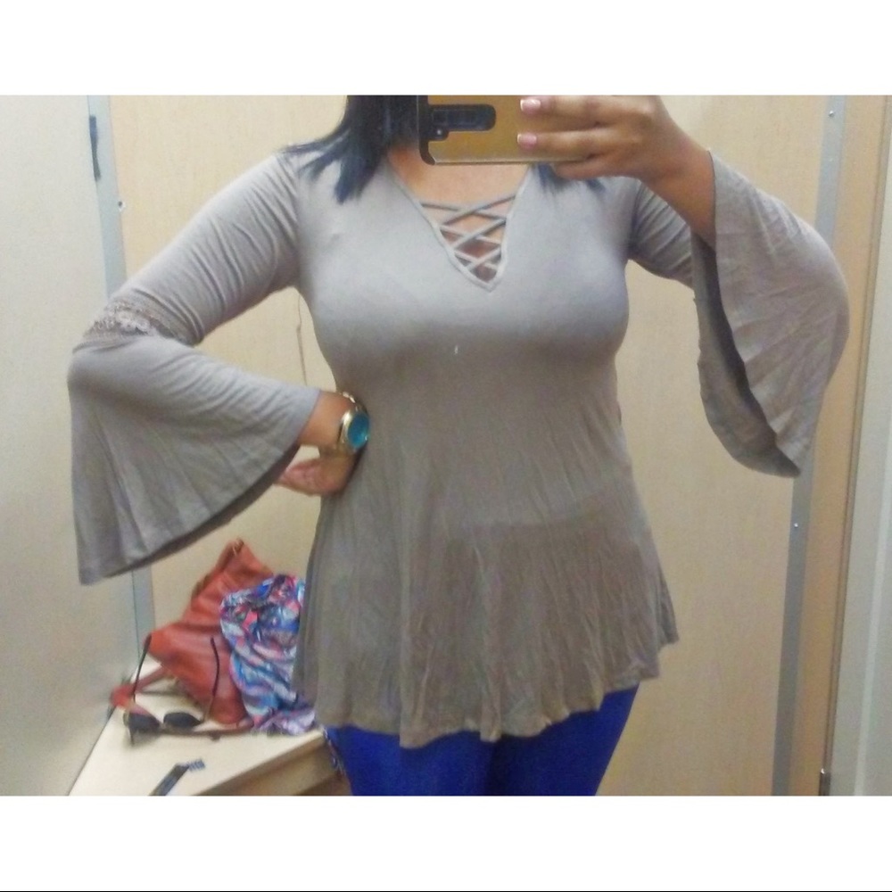 ROOMMATES Long Bell Sleeve Lace-Up Loose Top